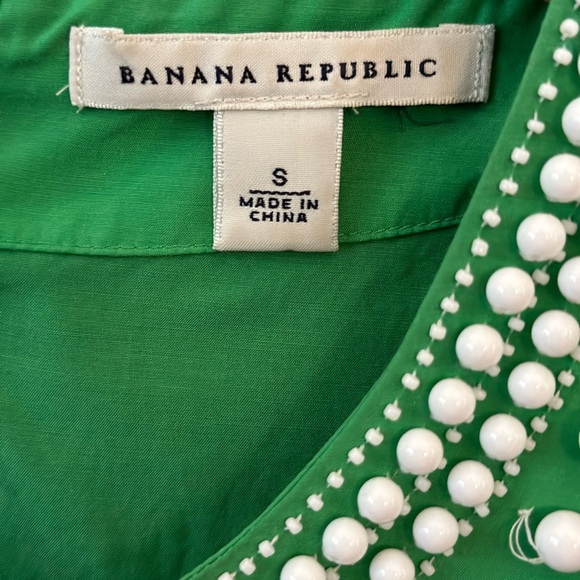 BANANA REPUBLIC Silk & Cotton Blend Green Beaded Blouse - Picture 3 of 3